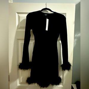 Elegant Black Dress with Feather Trim